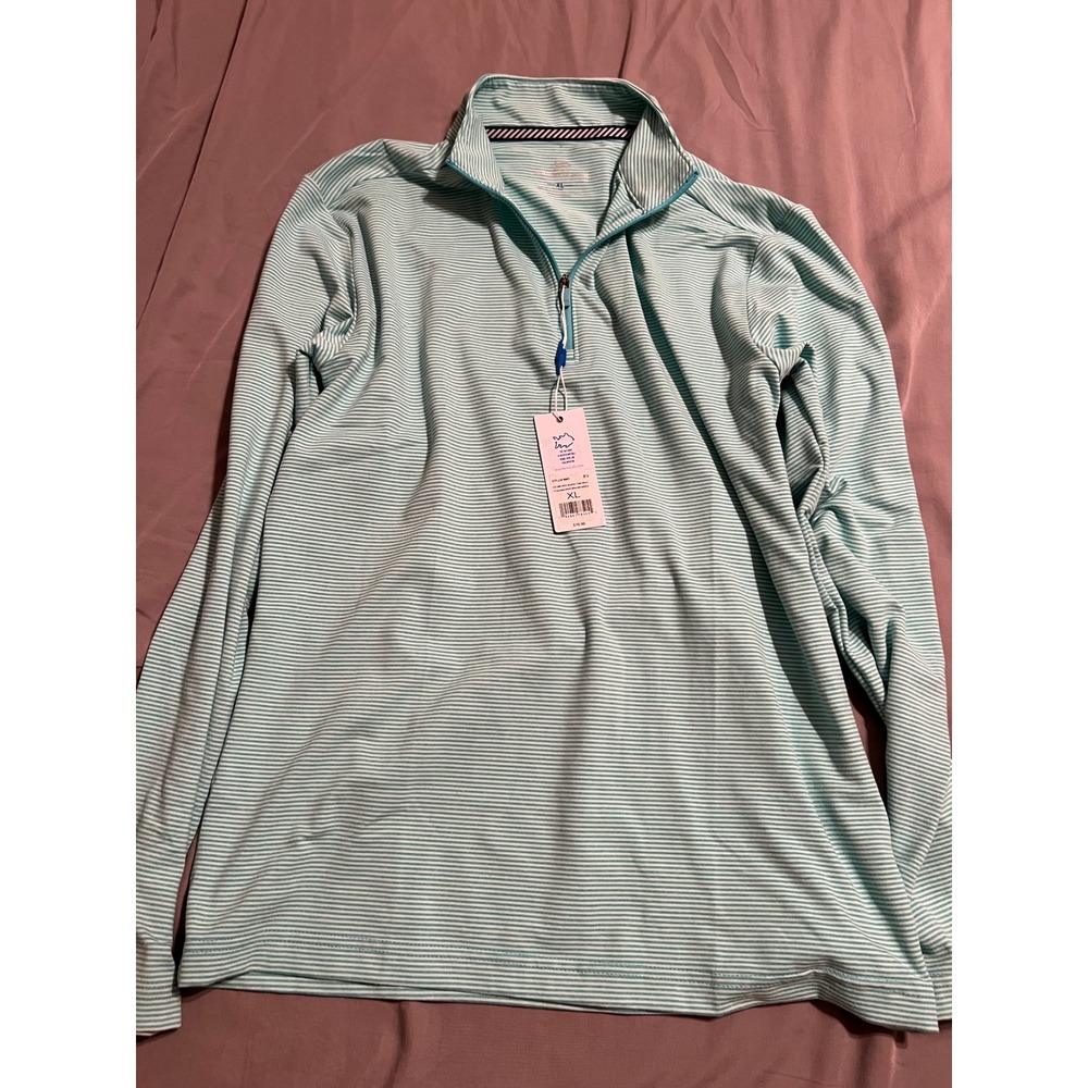 Southern Tide Long Sleeve 1/4 Zip - Mint and Green Stripes size XL NWT